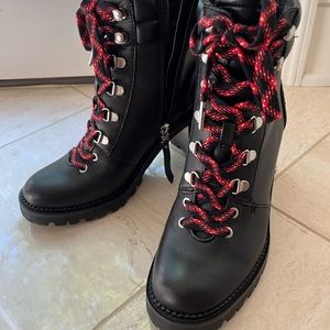 SAM EDELMAN BLACK LEATHER SADE LUG SOLE MOTO COMBAT STYLE BOOTS WOMENS SZ 7